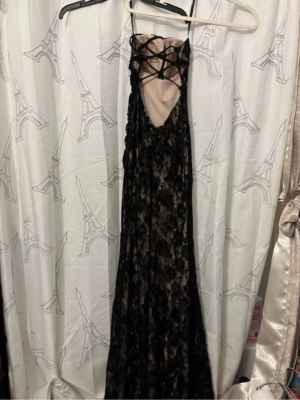 Gothic Strapless Black Lace Evening Gown